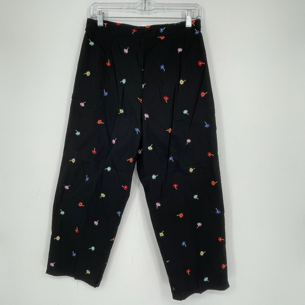 Coldwater Creek Vintage Women's Black Floral Embroidered Cropped Pants Size M
